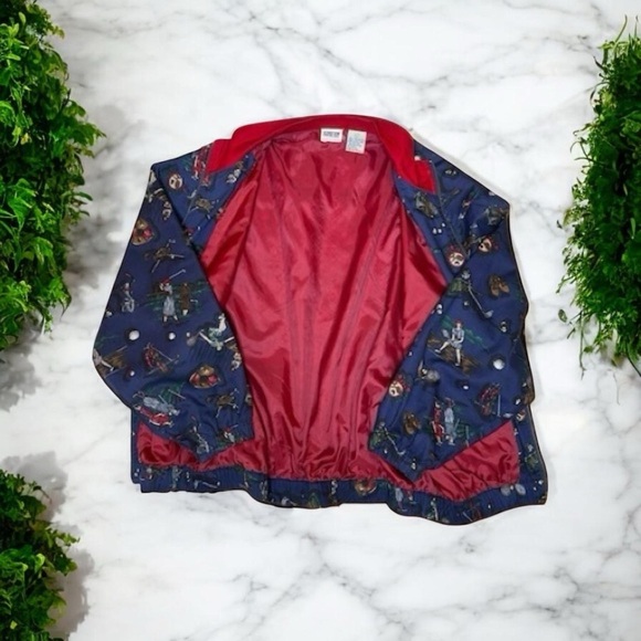 Vintage 80s Novelty Print Golf Tennis Crewneck Zip Up Boxy Bomber Jacket - Picture 8 of 14